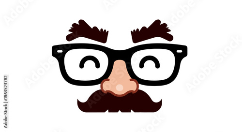 Disguise Kit Illustration Funny Glasses Eyebrows Nose and Mustache on White Background for Comical and Humorous Expressions