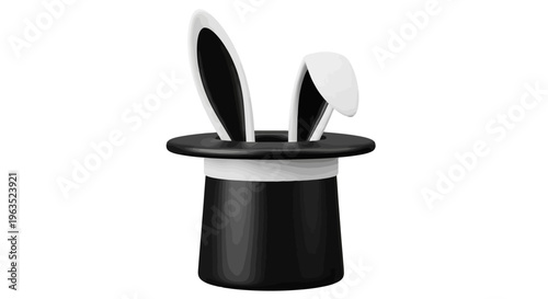 Rabbit Ears Peek Out of a Black Magician Hat Against a White Background Perfect for Easter and Springtime Designs and Celebrations Ready for Edit