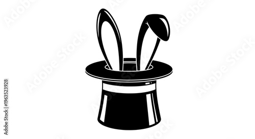 Conjuring Creativity Black and White Rabbit Ears Popping Out of Classic Magician s Hat for Entertainment and Imagination Concepts Isolated on White