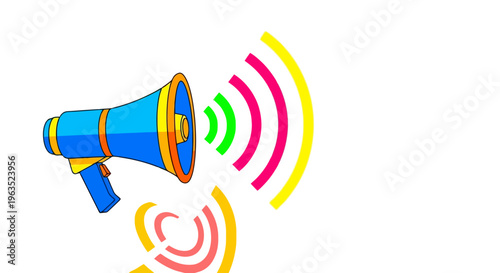 Communication Vector Icon Illustration A Dynamic Composition of Sound Waves Radiating From a Blue Megaphone on a White Background