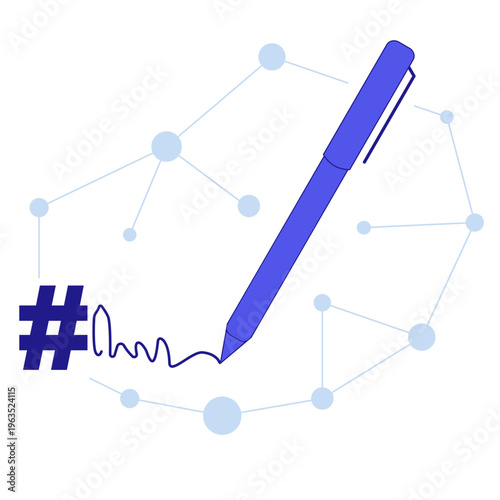 Conceptual Vector Illustration of a Digital Signature and Cryptographic Hash on a Blockchain Network Representing Smart Contract Authorization