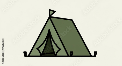 Illustration of a Camping Tent with a Small Flag.