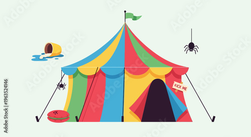 Festive Carnival Tent Illustration Colorful Big Top Design for Circus Entertainment Celebrations and Fun Events with Spider