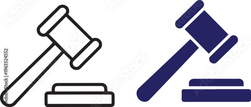 A graphic illustration of two gavel icons in different colors on a white background.
