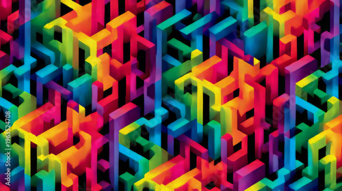Rainbow maze seamless pattern with vibrant flowing colors forming an abstract geometric background