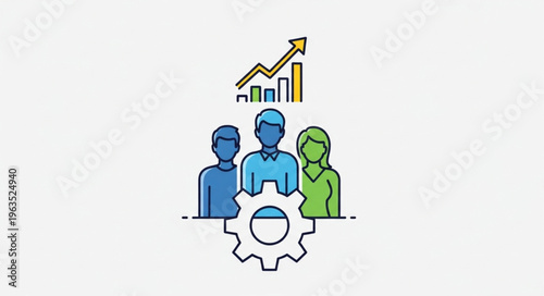 Teamwork and Growth - Collaborative Success with Rising Bar Graph.