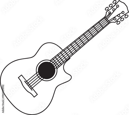 A simple line drawing of an acoustic guitar on a white background.