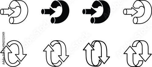 A set of black and white circular arrow icons for direction and rotation.