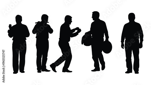 Silhouettes of five people in various poses