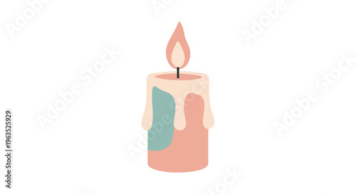 Pink Candle with Melting Wax and Flame.