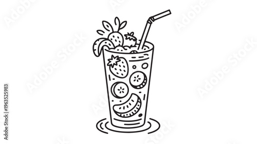 Fresh Fruit Cocktail Drink With Straw For Summer Refreshment Concepts