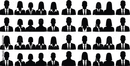 Set of business avatar silhouettes in formal attire isolated on white background, professional profiles, corporate identity, user icons concept