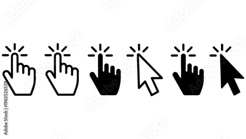 Illustrations of various mouse and touchpad click interactions with a hand