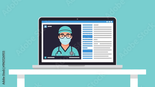 Online medical consultation on laptop, telemedicine concept