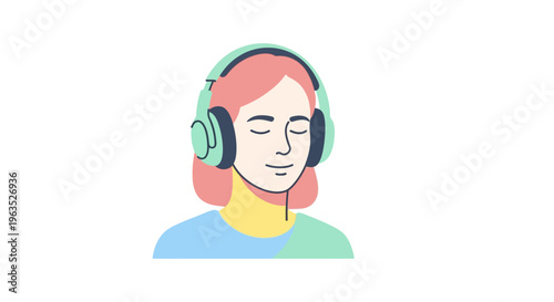 Woman Wearing Headphones Relaxing with Eyes Closed.