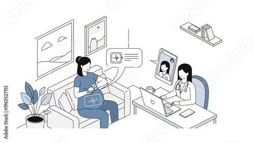 Telemedicine consultation with pregnant woman and doctor