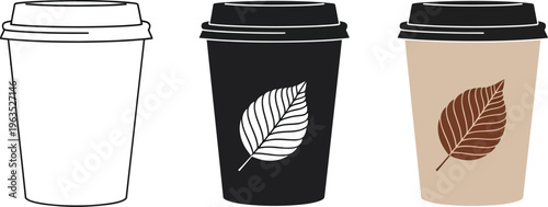 Three travel mugs with leaf designs