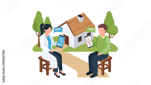 people sitting on bench with smartphones and house in background, end screen for youtube