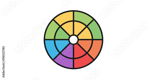 Color wheel with multicolored sections.