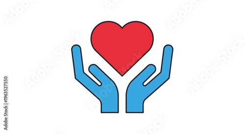 Hands holding a red heart symbol.