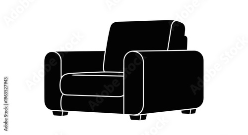 Stylish black silhouette of a comfortable armchair, perfect for home decor and relaxation, isolated white background.