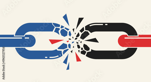 Broken Chain Link Symbolizing Freedom, Weakness, or Disruption, Isolated White Background.