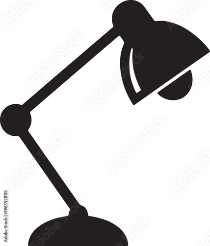 Black desk lamp, adjustable arm, modern silhouette, office lighting isolated on Transparent Background