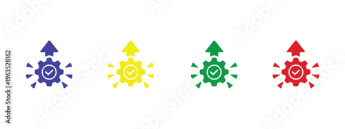 Colorful effectiveness icons, multiple style collection, vector elements, efficiency, task performance, results measurement, workflow and productivity concept.