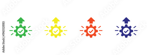 Colorful effectiveness icons, multiple style collection, vector elements, efficiency, task performance, results measurement, workflow and productivity concept.
