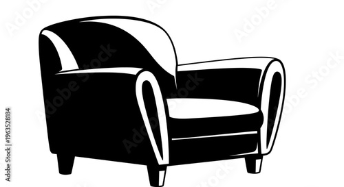 Detailed Black and White Drawing of a Classic Armchair for Interior Design on Isolated White Background