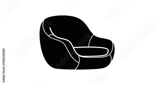 Black silhouette of a comfortable armchair on an isolated white background.
