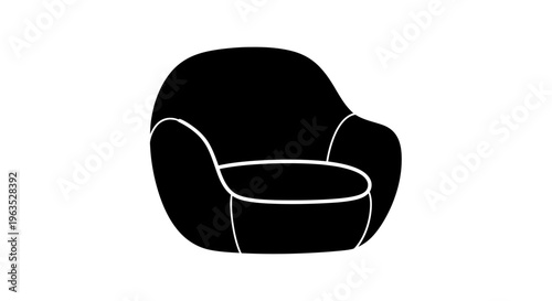 Black silhouette of a comfortable armchair on an isolated white background.