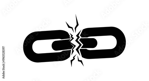 Broken black chain link icon on an isolated white background.