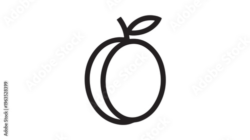 Simple Black Line Art Peach Icon For Food And Fruit Concepts