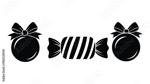 Black and white illustration of wrapped candies