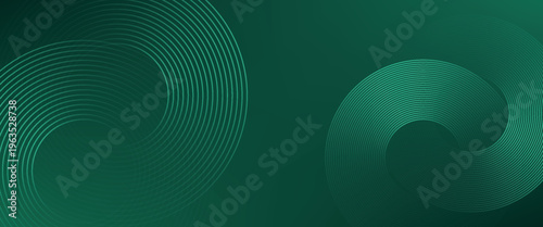 Abstract green glowing geometric lines on dark green background. Shiny circular line pattern. Futuristic tech design perfect for banners, posters, websites, and covers.