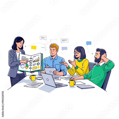Business team meeting with presentation.