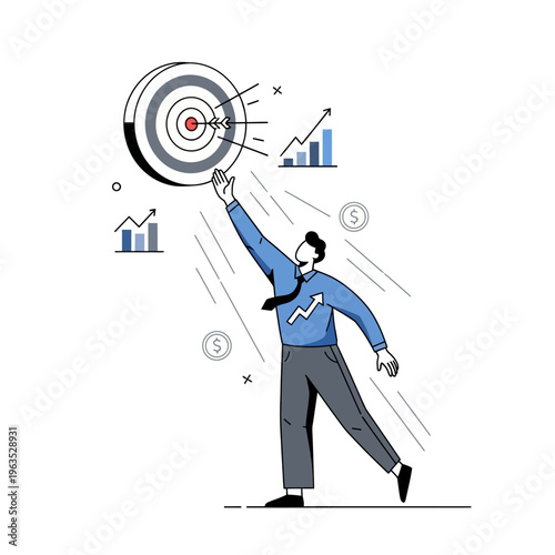 Businessman aiming for financial goals and success.