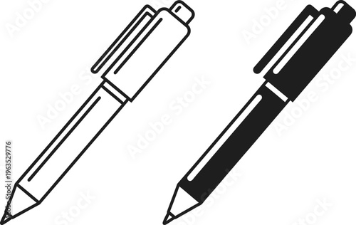 Two pens side by side one black and one clear