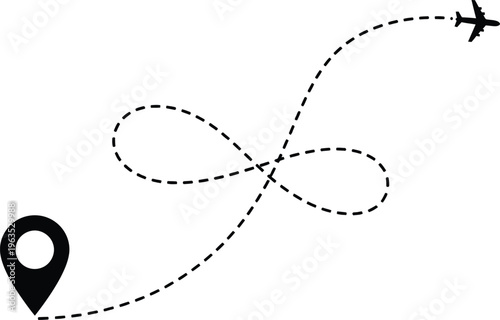 Airplane flight path with location pin