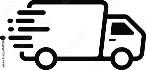 Fast delivery truck icon with speed lines for logistics shipping service express transport concept isolated on white background clean vector illustration
