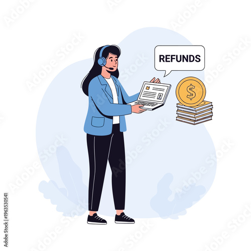 Woman requesting financial refunds online.