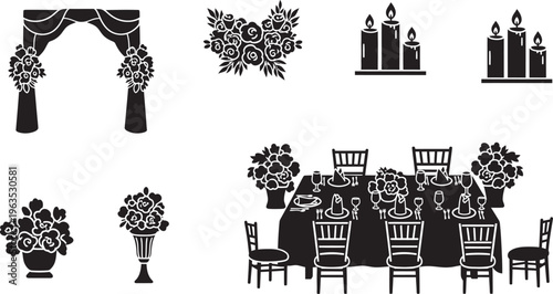 Wedding decorations and furniture silhouettes