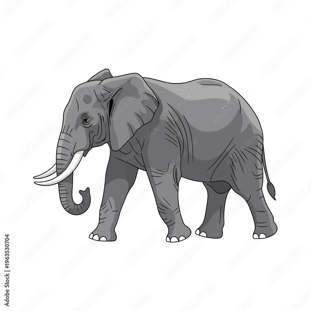 Fototapeta premium A gray elephant standing on white background.