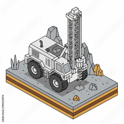Isometric Illustration of a Mobile Drilling Rig Machine.