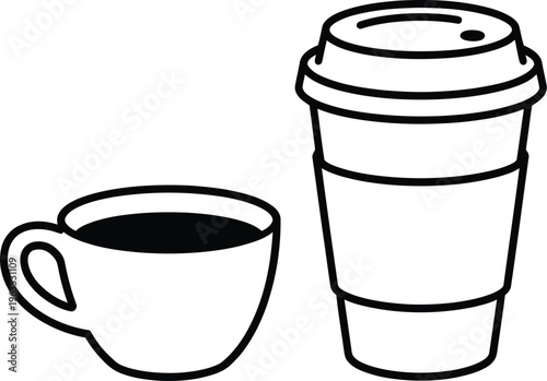 Outline of Coffee Cup and Takeaway Coffee Cup on White untitled