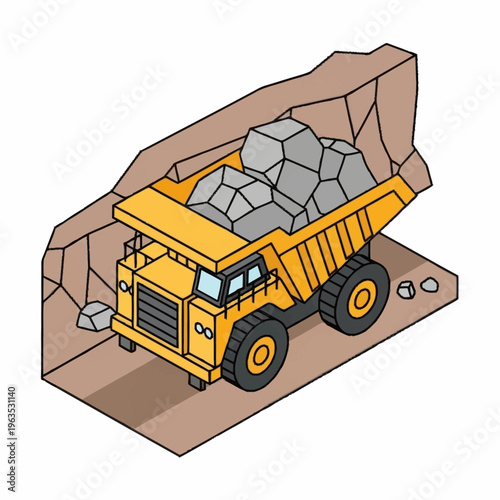 Heavy Duty Mining Dump Truck Loaded with Rocks.