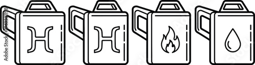 Four oil cans with different symbols