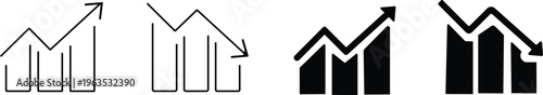 Line graph icons showing upward and downward trends with bar charts vector