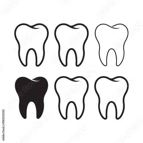 Illustrations of human teeth in varying outlines and shades